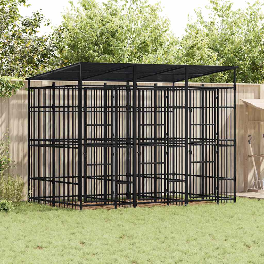 Gabbia per Cani da Esterno con Tetto in Acciaio 5,53 m² | homemem39