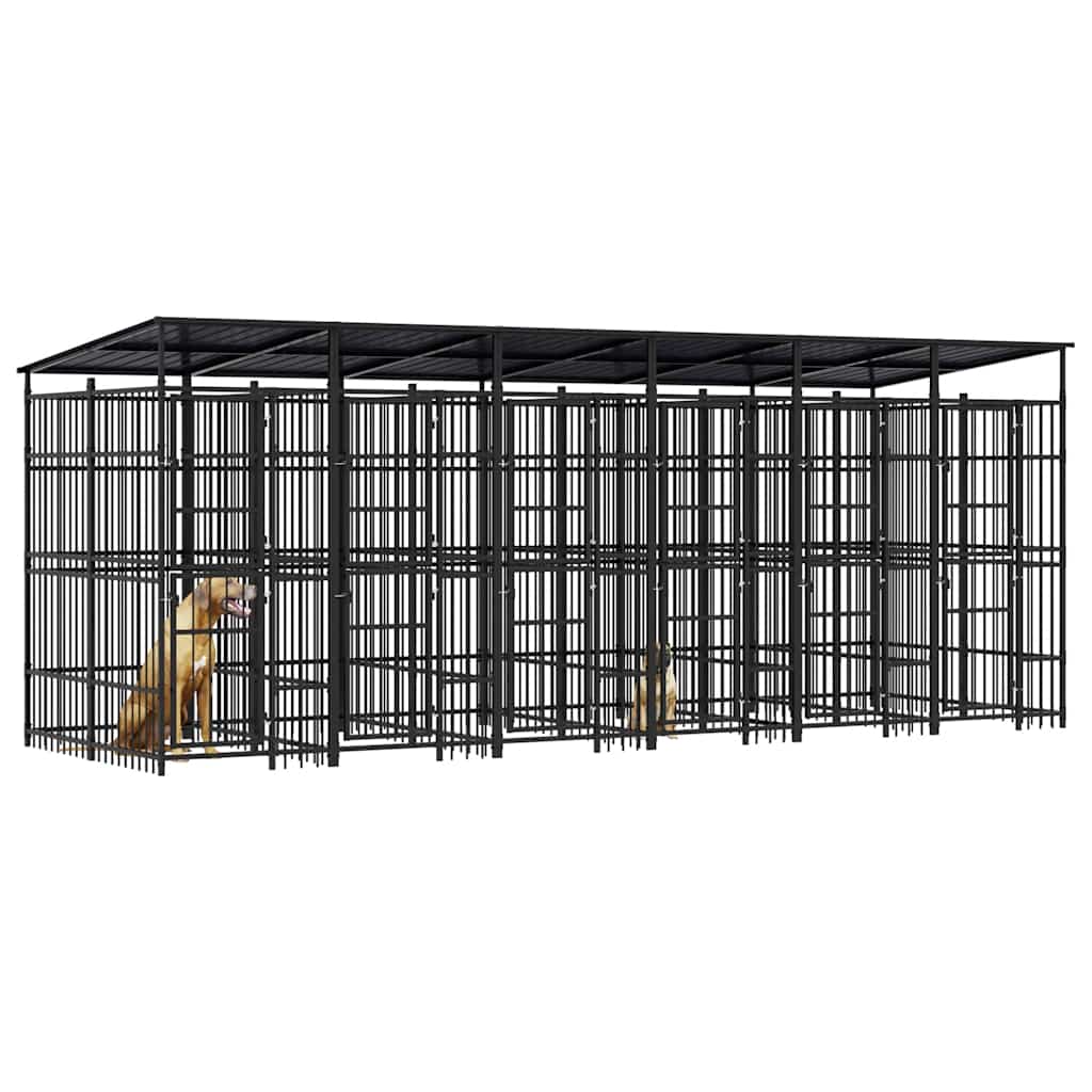 Gabbia per Cani da Esterno con Tetto in Acciaio 11,06 m²
