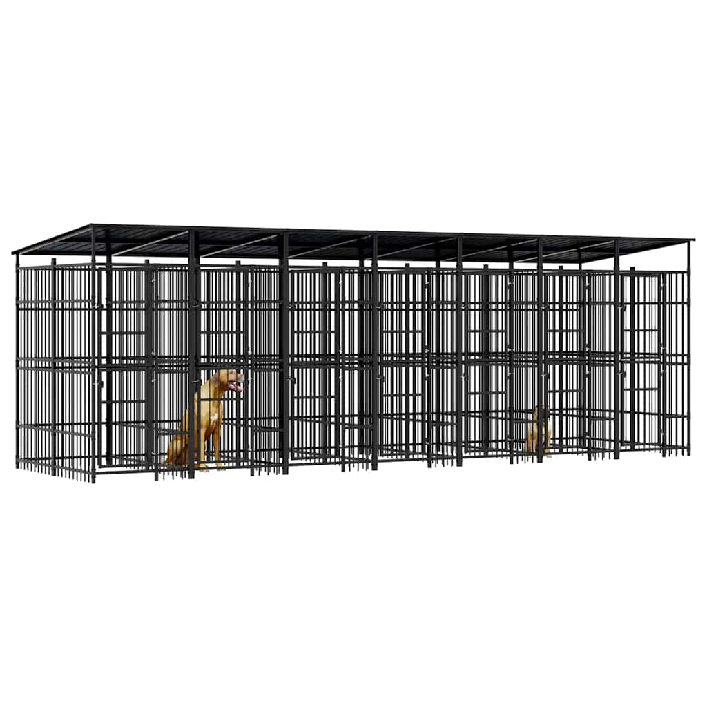 Gabbia per Cani da Esterno con Tetto in Acciaio 12,9 m²