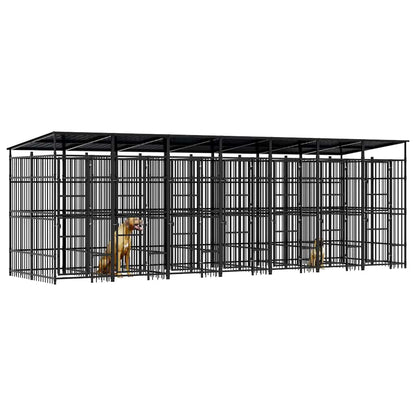 Gabbia per Cani da Esterno con Tetto in Acciaio 12,9 m²