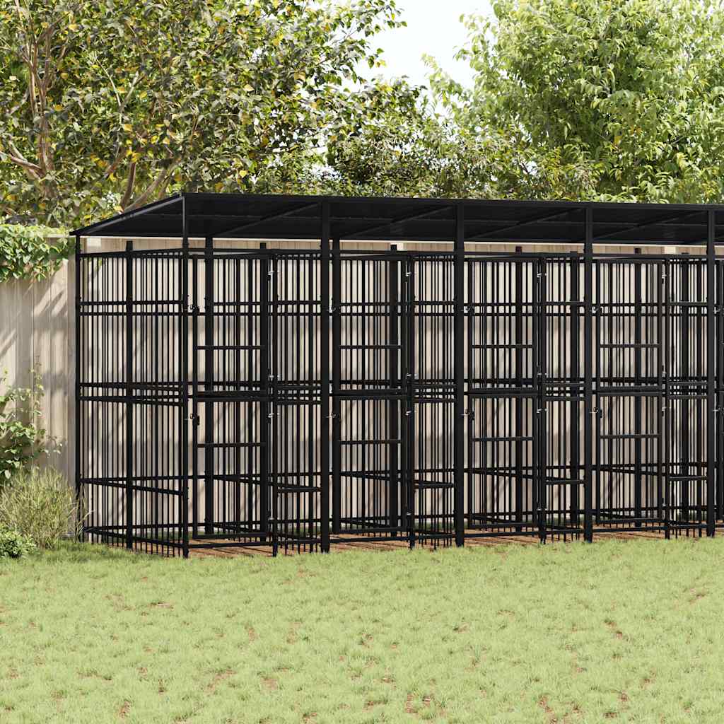 Gabbia per Cani da Esterno con Tetto in Acciaio 14,75 m² | homemem39