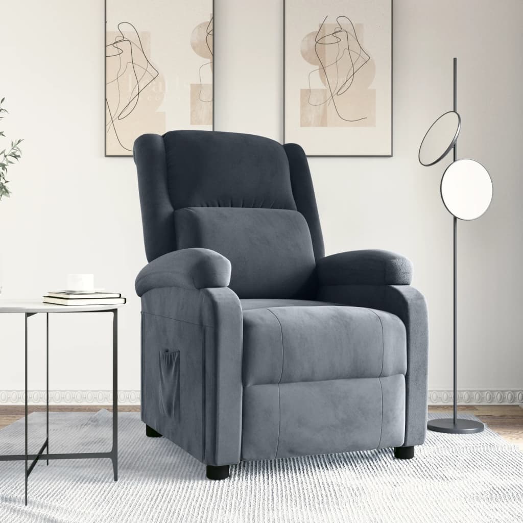 Poltrona Reclinabile Grigio Scuro in Velluto | homemem39