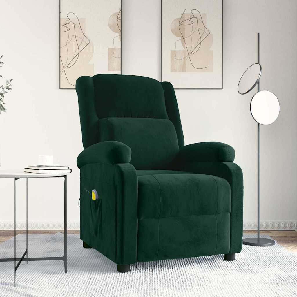 Poltrona Massaggiante Verde Scuro in Velluto