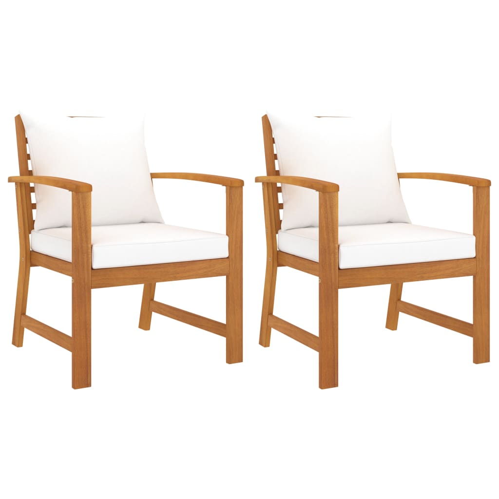 Garden Chairs 2 pcs with Cream Cushions in Solid Acacia Wood