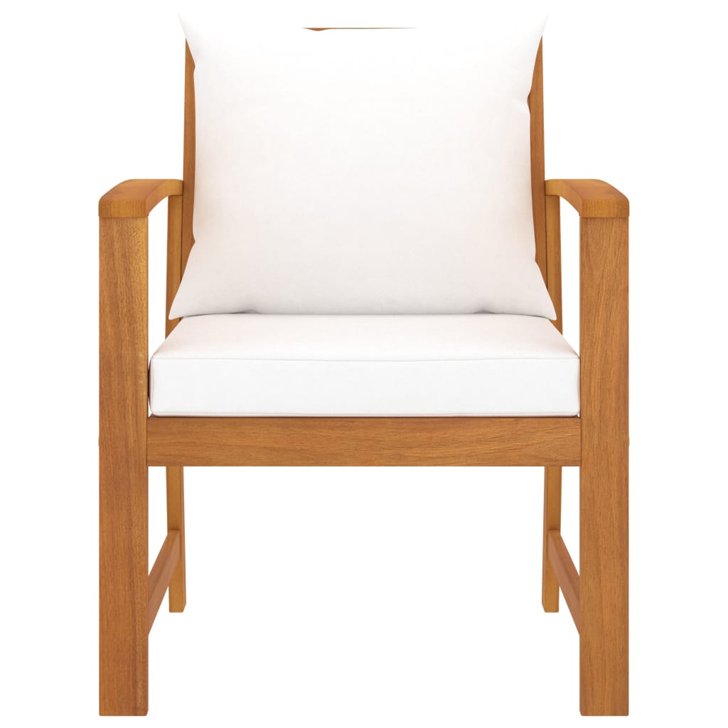 Garden Chairs 2 pcs with Cream Cushions in Solid Acacia Wood
