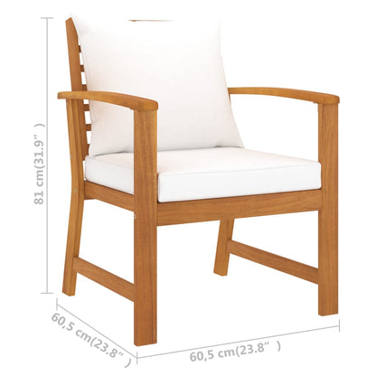 Garden Chairs 2 pcs with Cream Cushions in Solid Acacia Wood