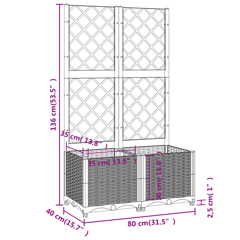 Fioriera da Giardino con Graticcio Marrone 80x40x136 cm in PP - homemem39