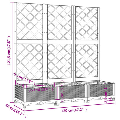 Fioriera da giardino con traliccio marrone 120x40x121,5 cm PP