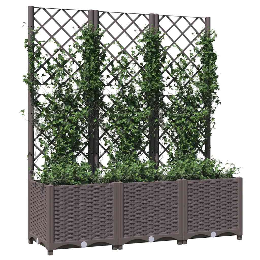 Fioriera da giardino con traliccio marrone 120x40x136 cm PP