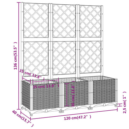 Fioriera da giardino con traliccio marrone 120x40x136 cm PP