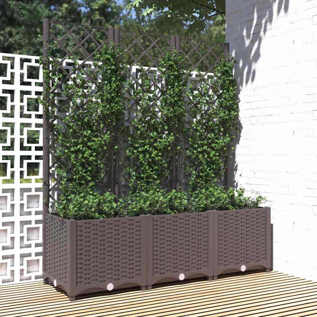 Fioriera da giardino con traliccio marrone 120x40x136 cm PP