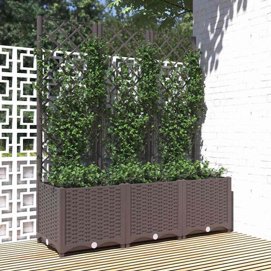 Fioriera da giardino con traliccio marrone 120x40x136 cm PP