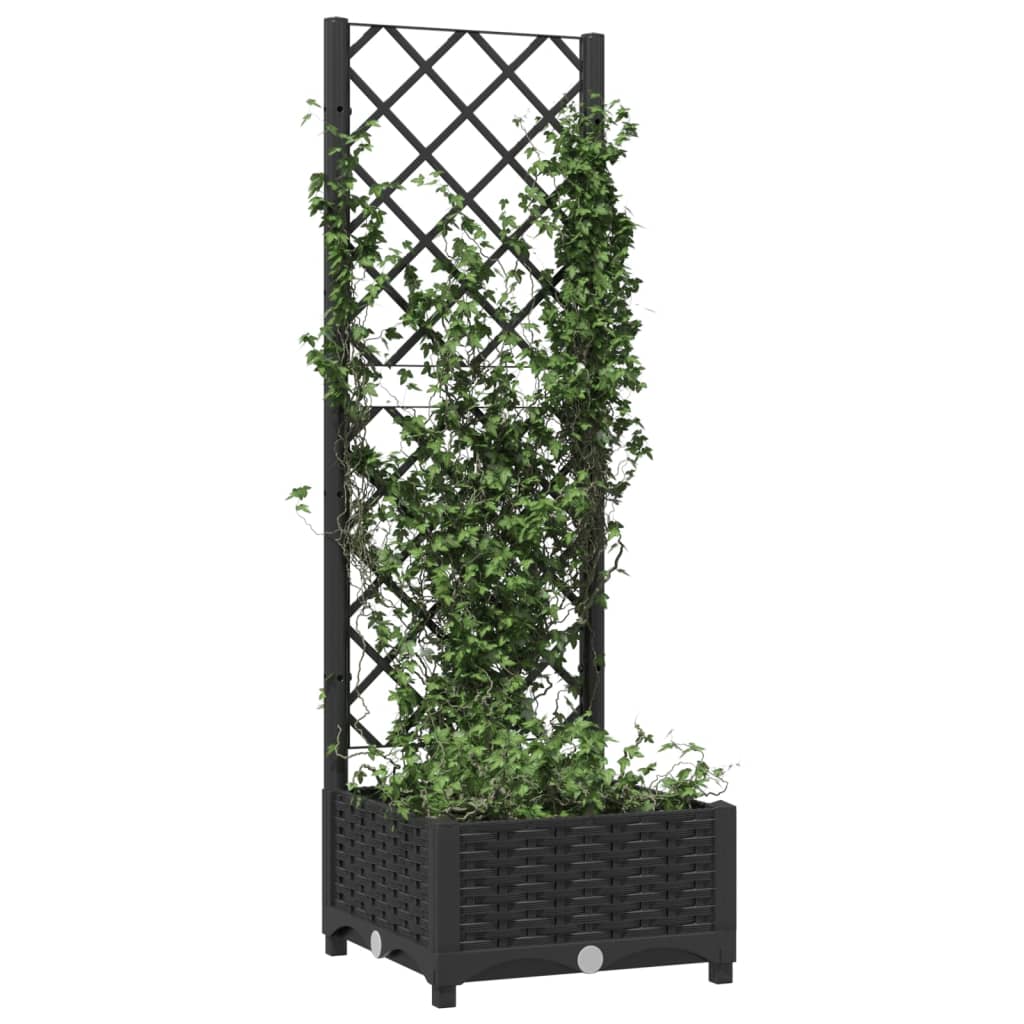 Fioriera da giardino con traliccio nera 40x40x121,5 cm PP