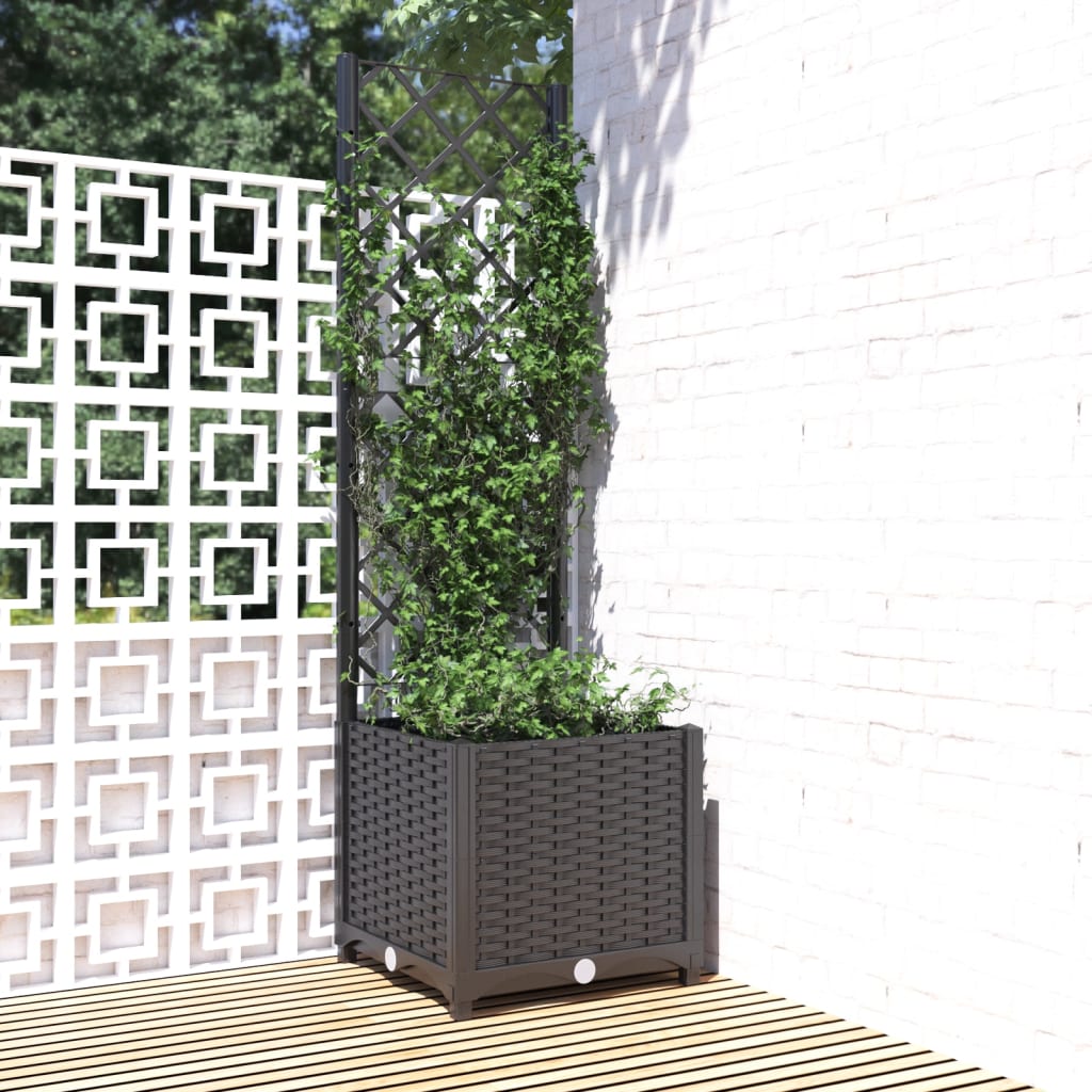 Fioriera da giardino con traliccio nera 40x40x136 cm PP
