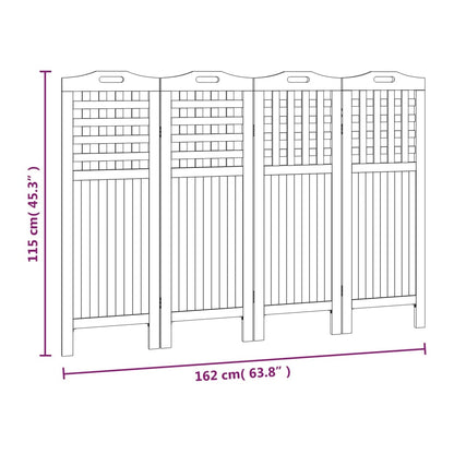 Divisorio a 4 Pannelli 162x2x115 cm Legno Massello di Acacia