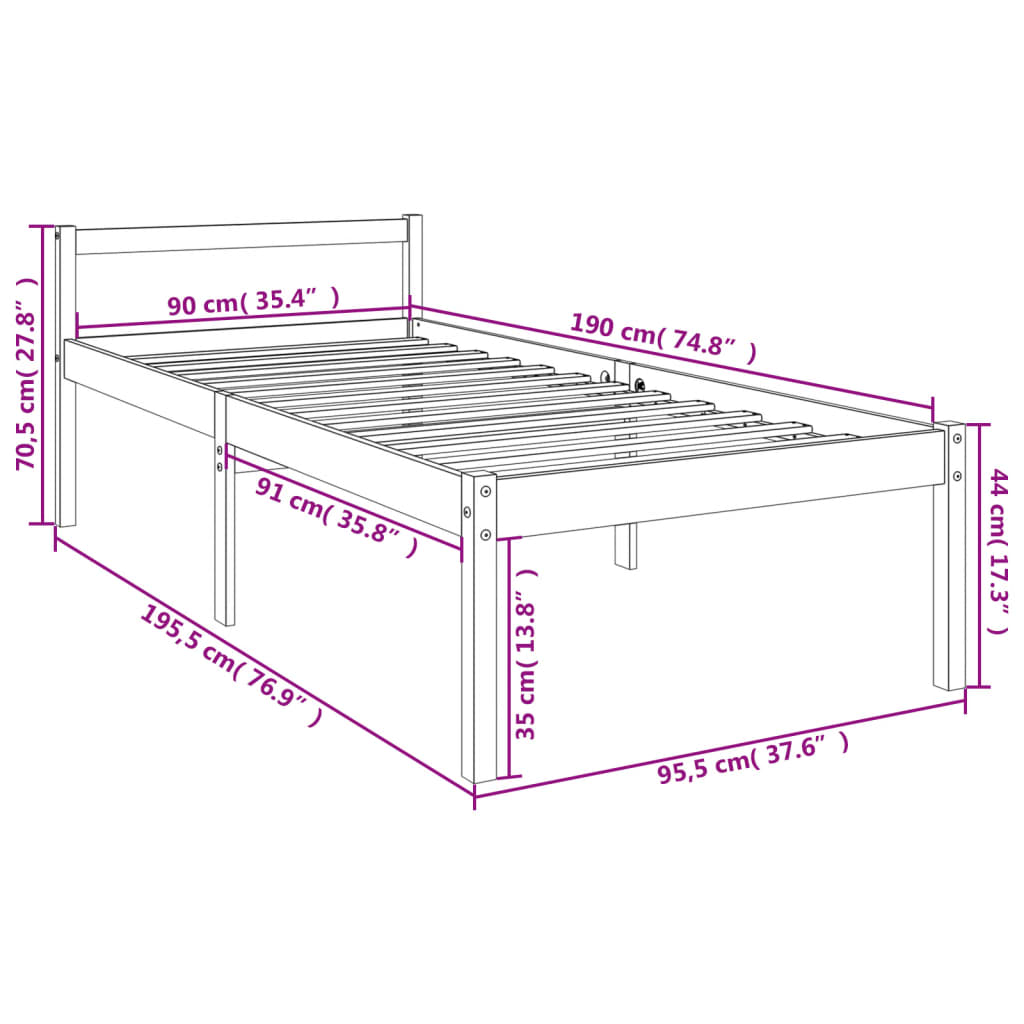 Letto per Anziani 90x190 cm Single in Legno Massello di Pino | homemem39