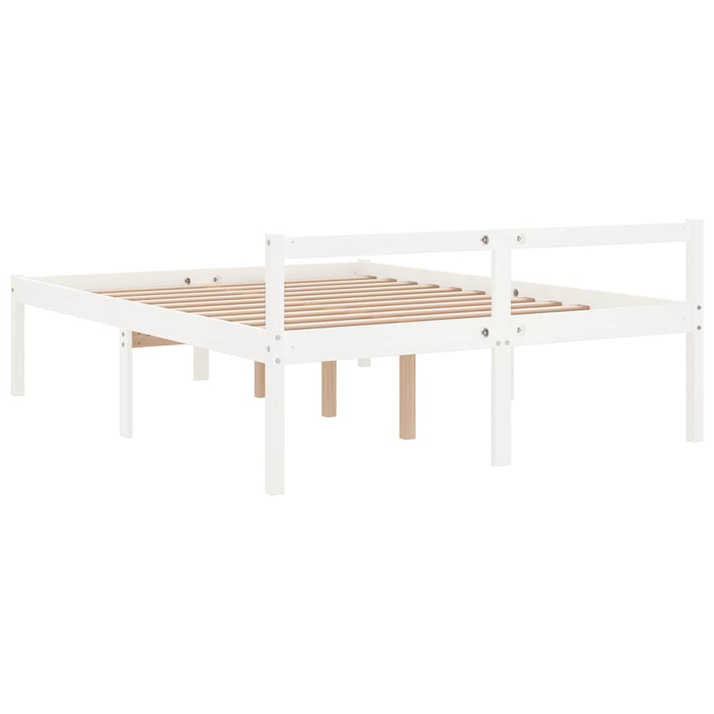 Letto per Anziani Bianco 140x190 cm in Legno Massello di Pino