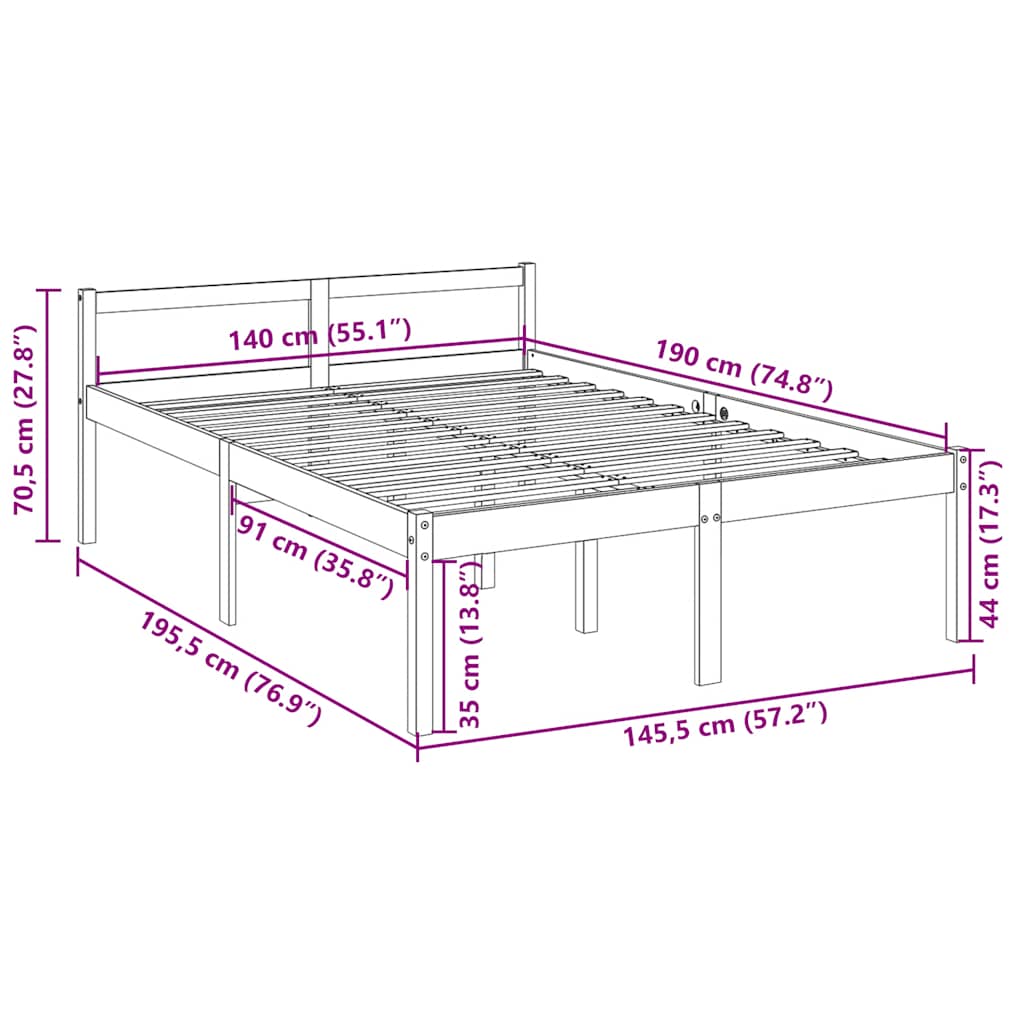 Letto per Anziani Bianco 140x190 cm in Legno Massello di Pino