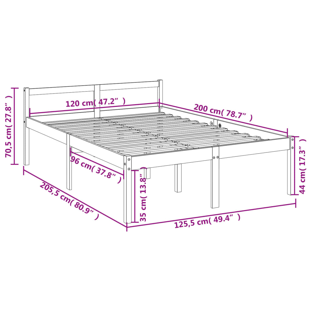 Letto per Anziani Grigio 120x200 cm in Legno Massello di Pino