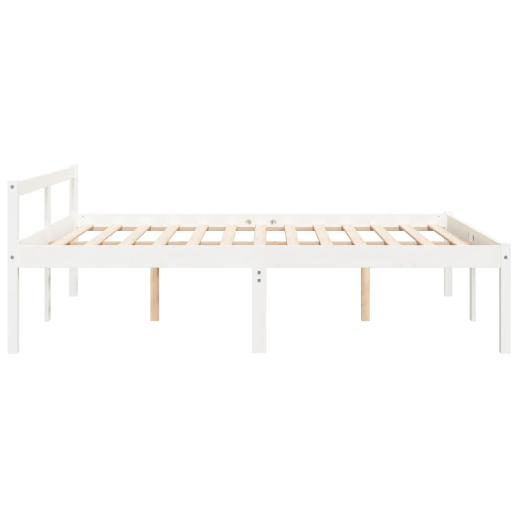 Letto per Anziani Bianco 160x200 cm in Legno Massello di Pino