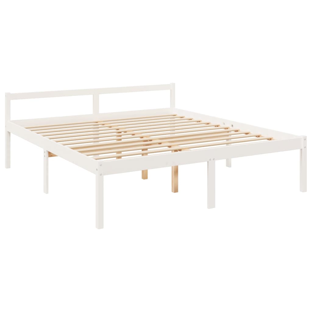 Letto per Anziani Bianco 200x200 cm in Legno Massello di Pino