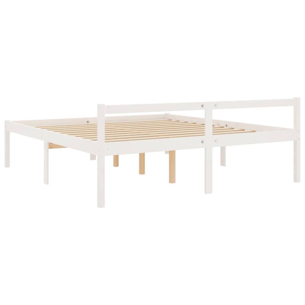 Letto per Anziani Bianco 200x200 cm in Legno Massello di Pino