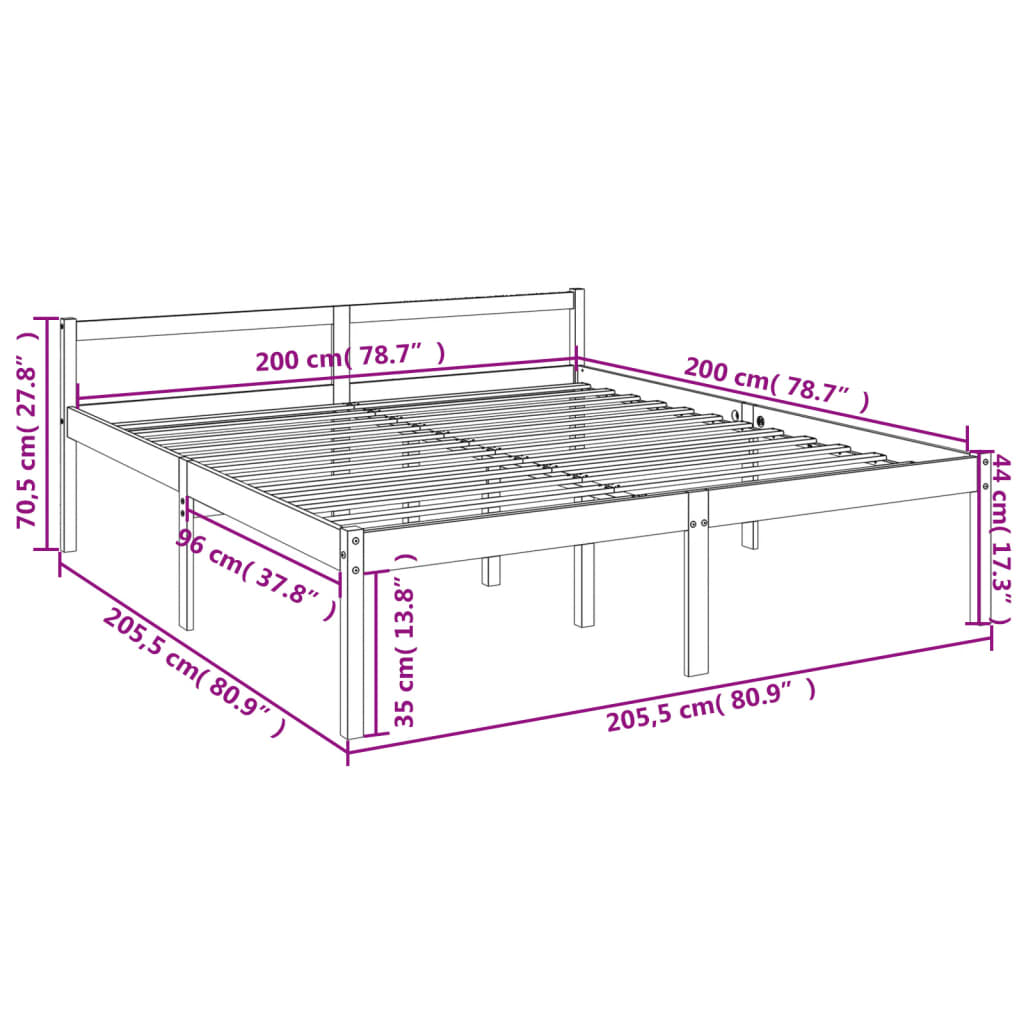 Letto per Anziani Bianco 200x200 cm in Legno Massello di Pino