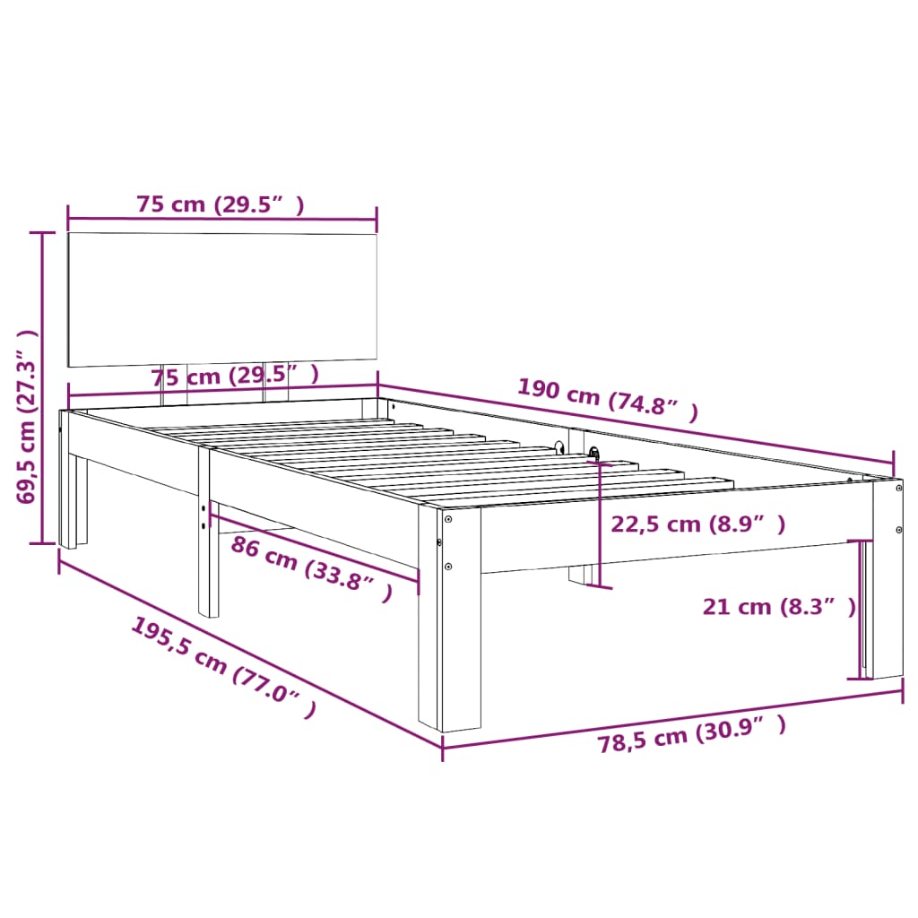 Giroletto Bianco in Legno Massello 75x190 cm Small Single