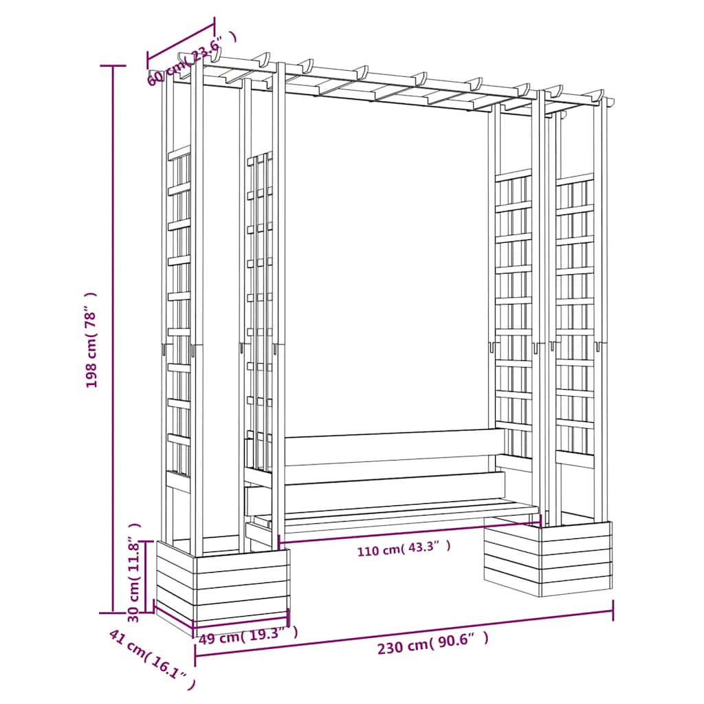 Pergola da Giardino Panca e Vasi Legno Massello Pino Impregnato | homemem39