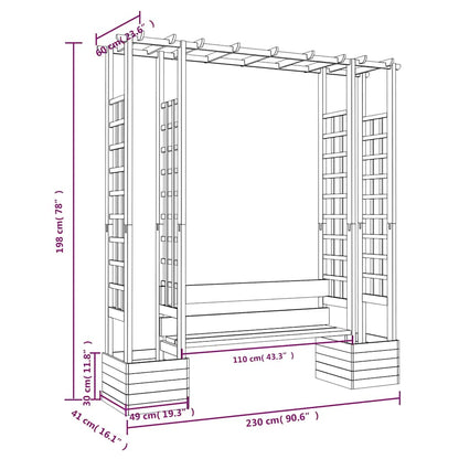 Pergola da Giardino Panca e Vasi Legno Massello Pino Impregnato | homemem39