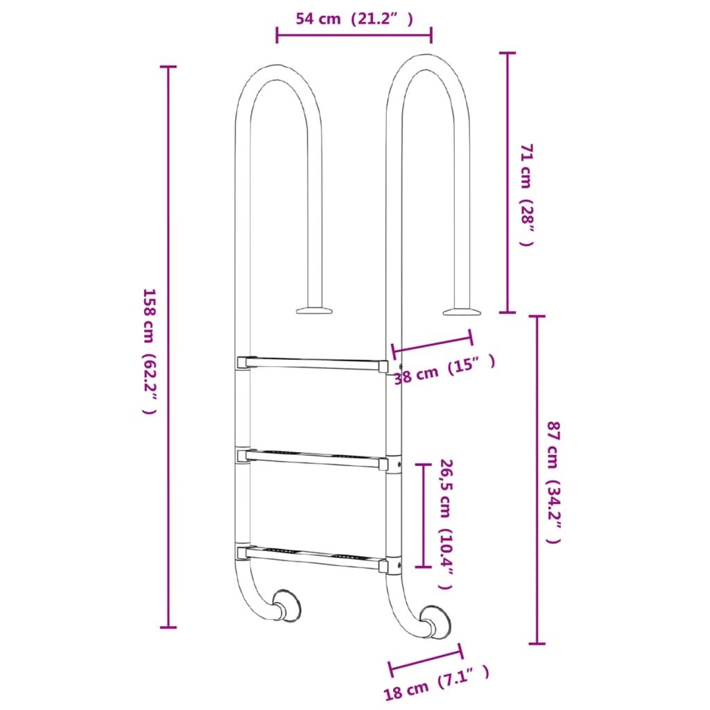 Scala per Piscina 54x38x158 cm Acciaio Inox 304 | homemem39