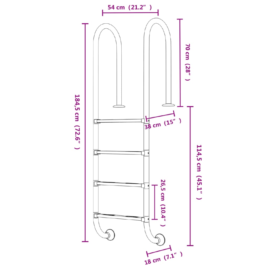 Scala per Piscina 54x38x184,5 cm Acciaio Inox 304 | homemem39