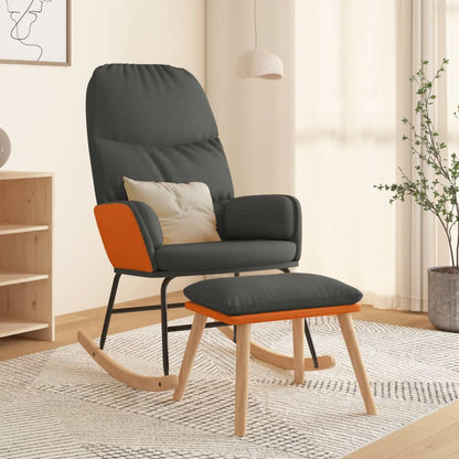 Rocking Armchair with Footrest in Dark Gray Fabric