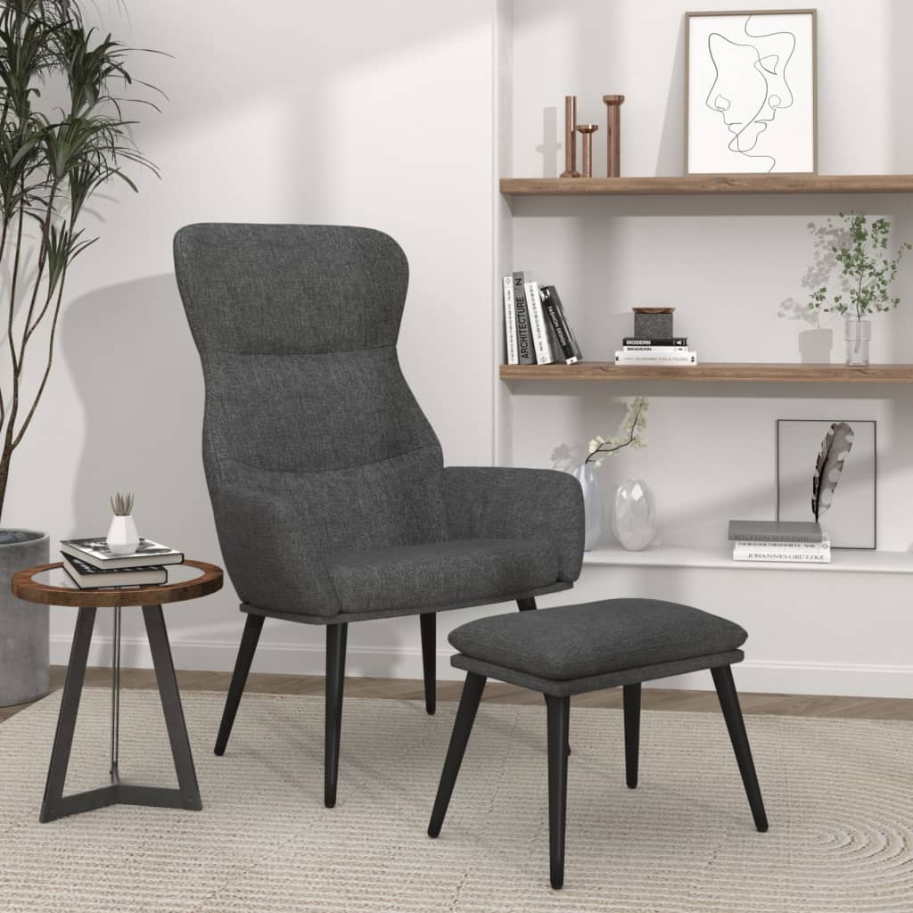 Poltrona Relax con Poggiapiedi Grigio Scuro in Tessuto | homemem39