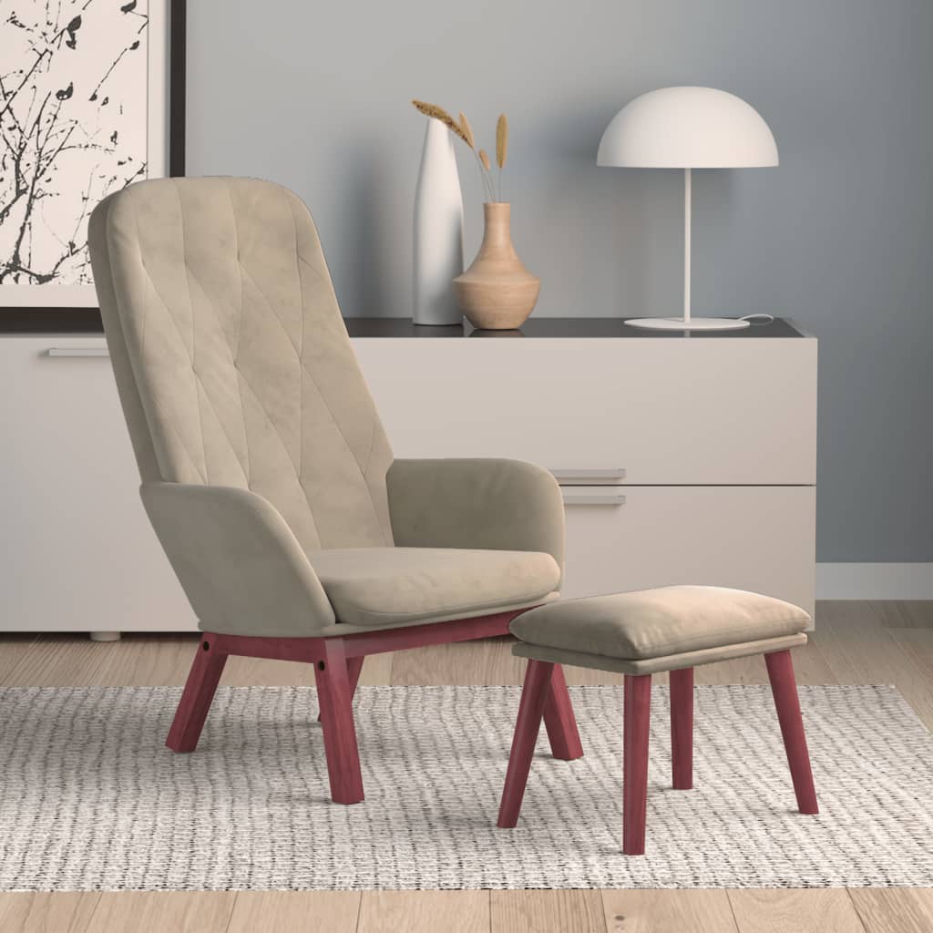 Poltrona Relax con Poggiapiedi Grigio Chiaro in Velluto | homemem39