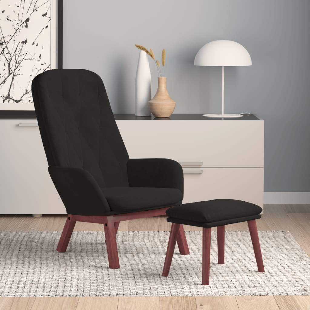 Poltrona Relax con Poggiapiedi Nera in Velluto | homemem39