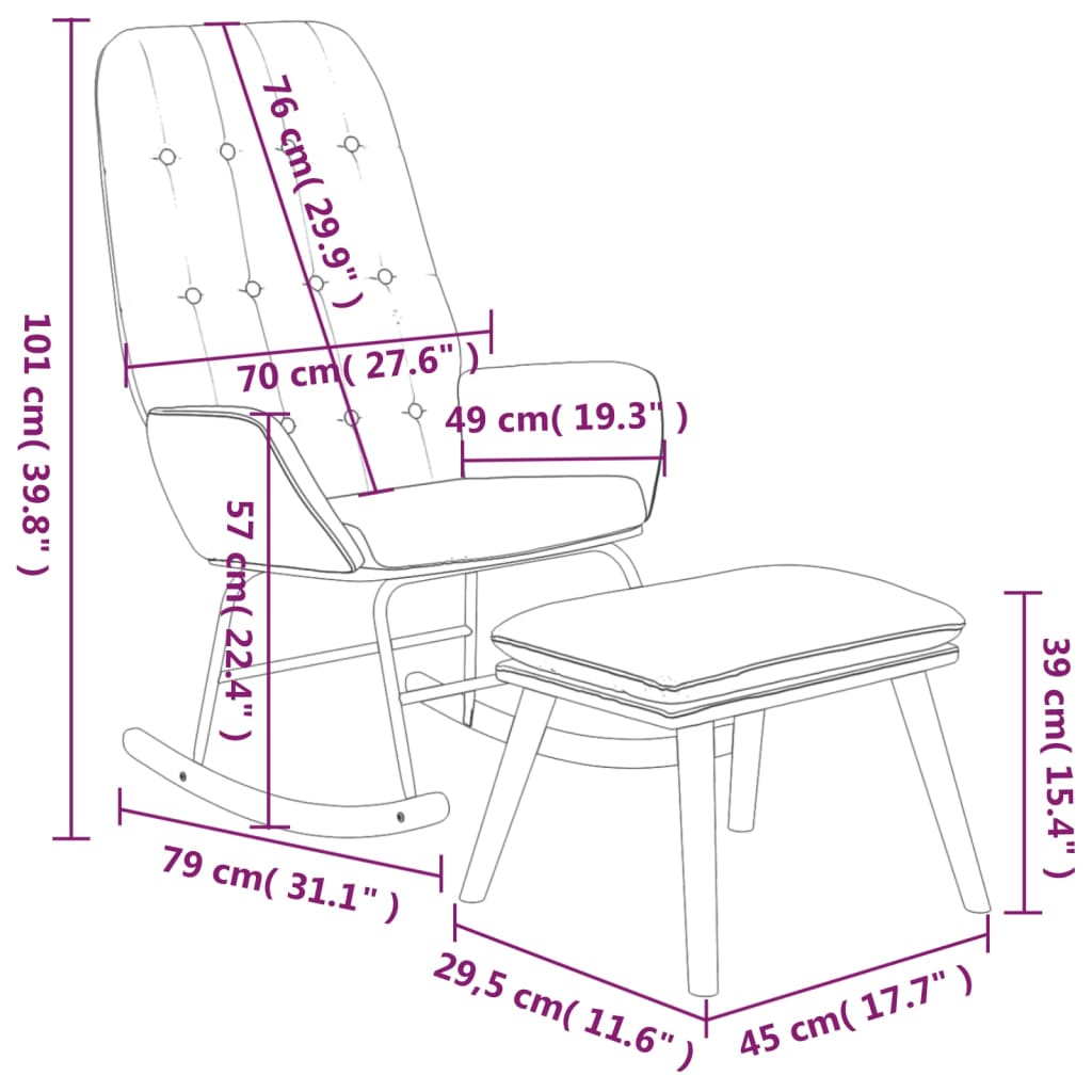 Poltrona a Dondolo con poggiapiedi crema in Tessuto | homemem39