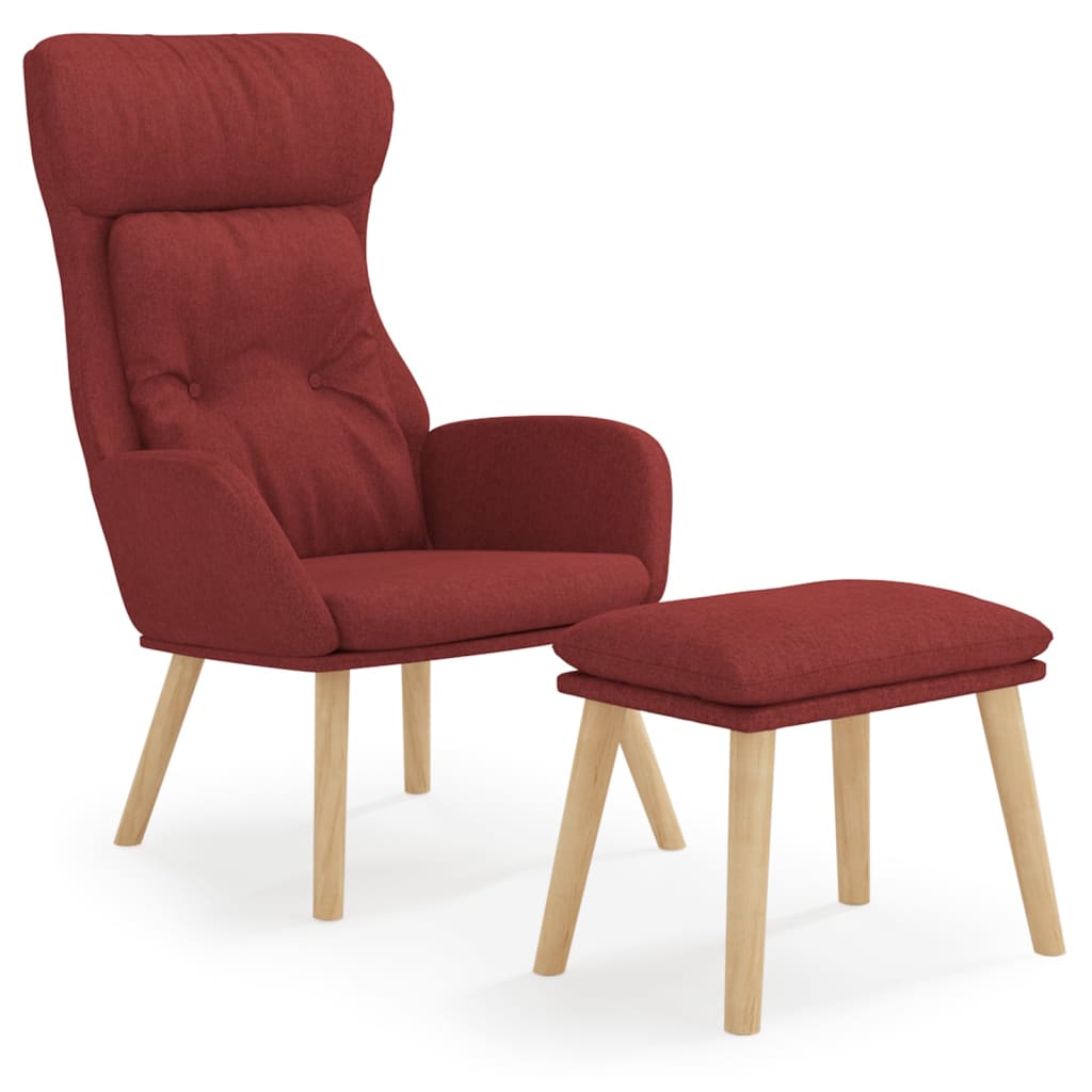 Relax Armchair with Wine Red Footrest in Fabric