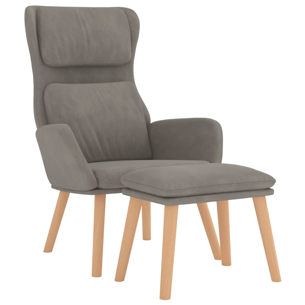 Relax Armchair with Light Gray Velvet Footrest