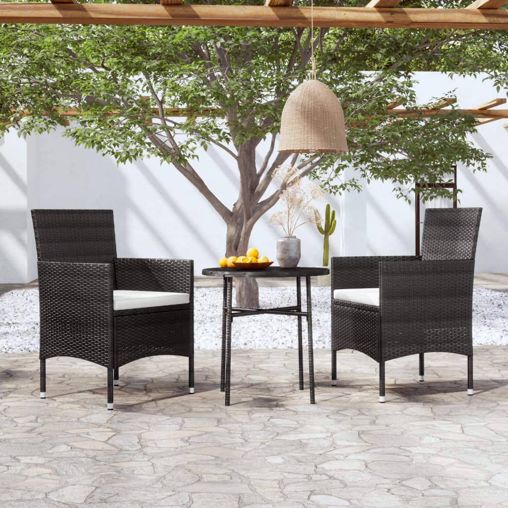 Set Mobili da Pranzo per Giardino 3 pz Polyrattan Nero - homemem39