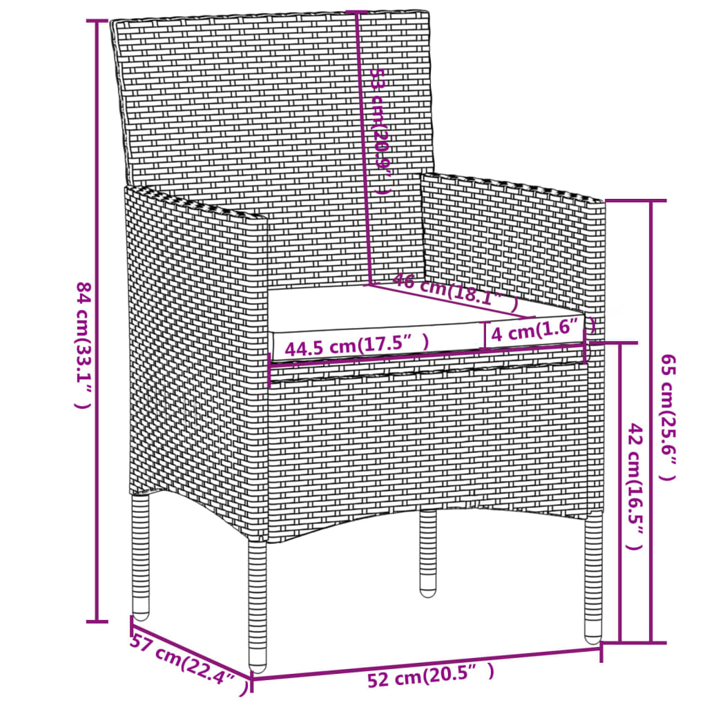 Set Mobili da Pranzo per Giardino 3 pz in Polyrattan Grigio | homemem39