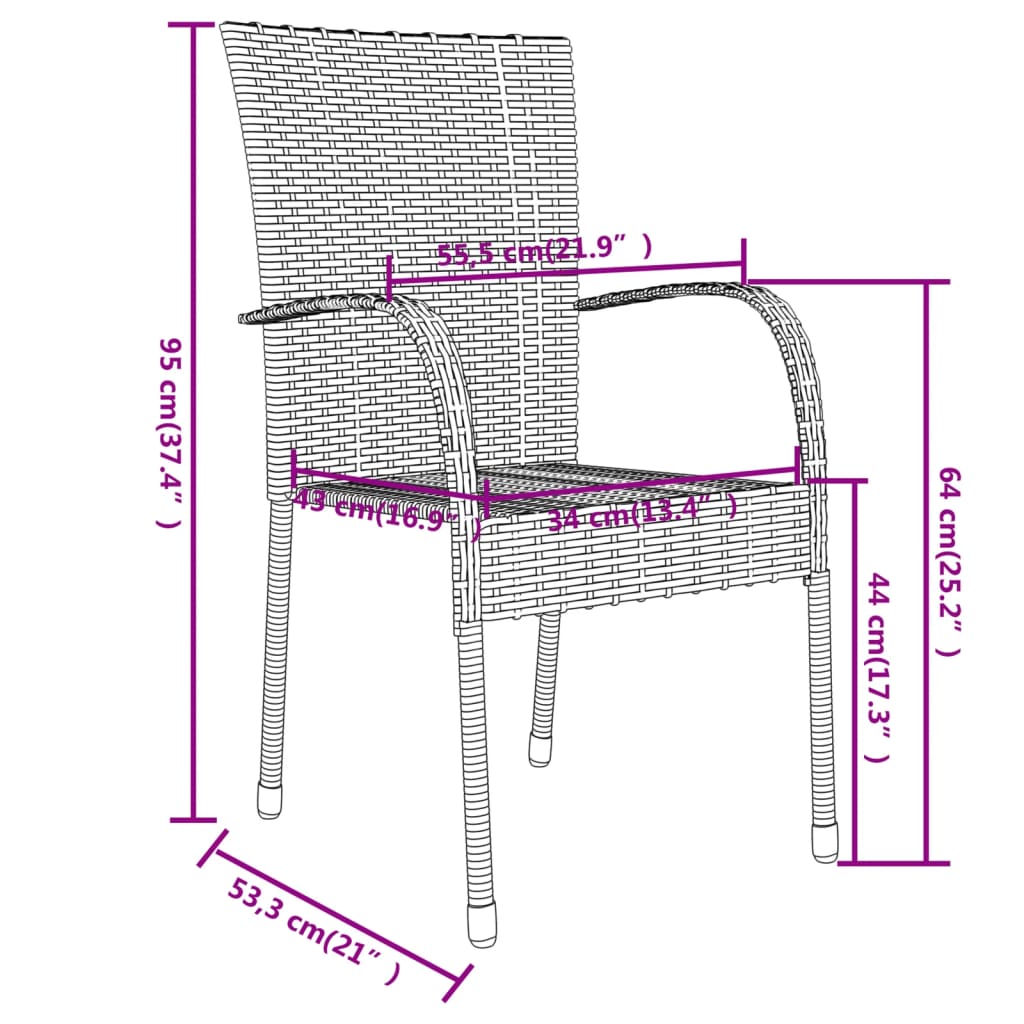 Set Mobili da Pranzo per Giardino 3 pz Polyrattan Nero | homemem39
