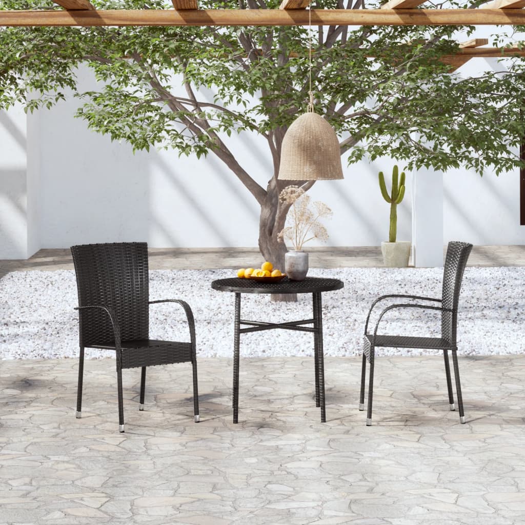Set Mobili da Pranzo per Giardino 3 pz Polyrattan Nero - homemem39