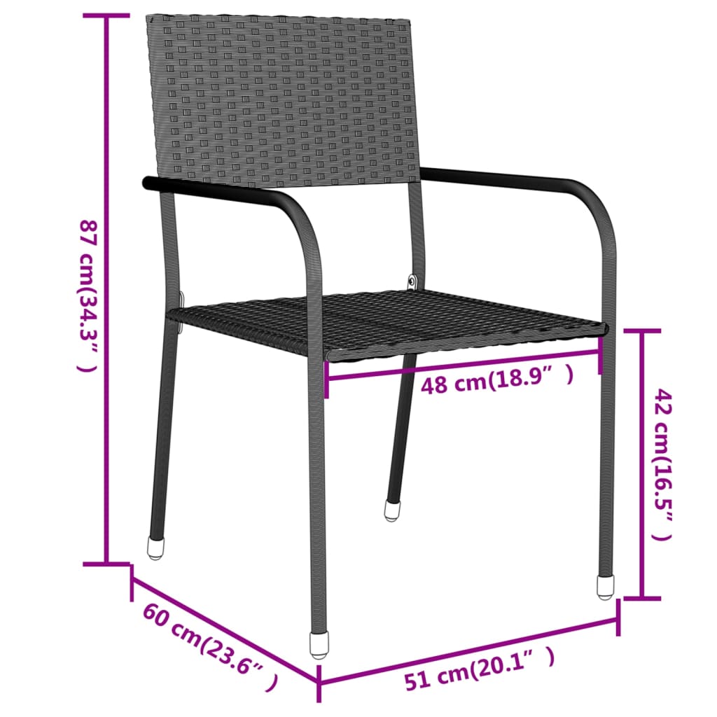 Set Mobili da Pranzo per Giardino 3 pz Polyrattan Nero