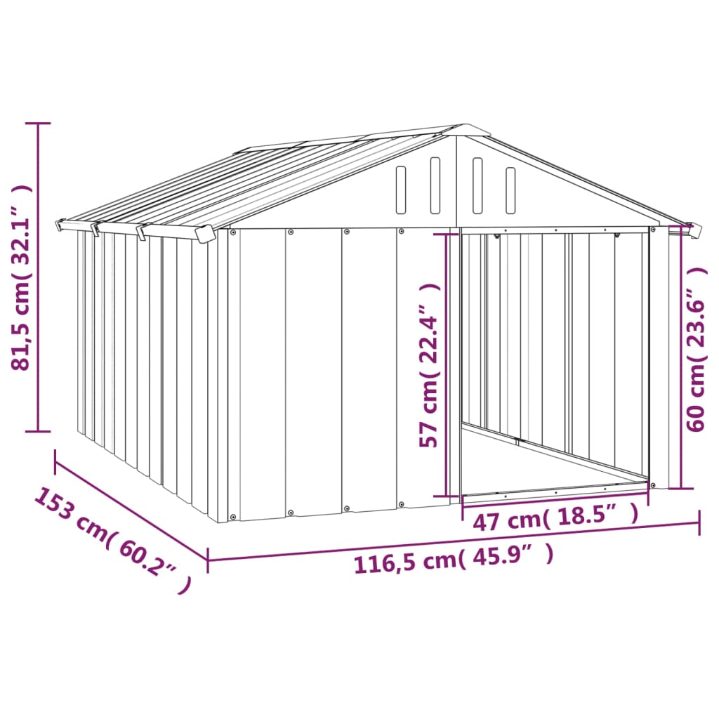 Casetta per Cani grigio 116,5x153x81,5 cm Acciaio Zincato