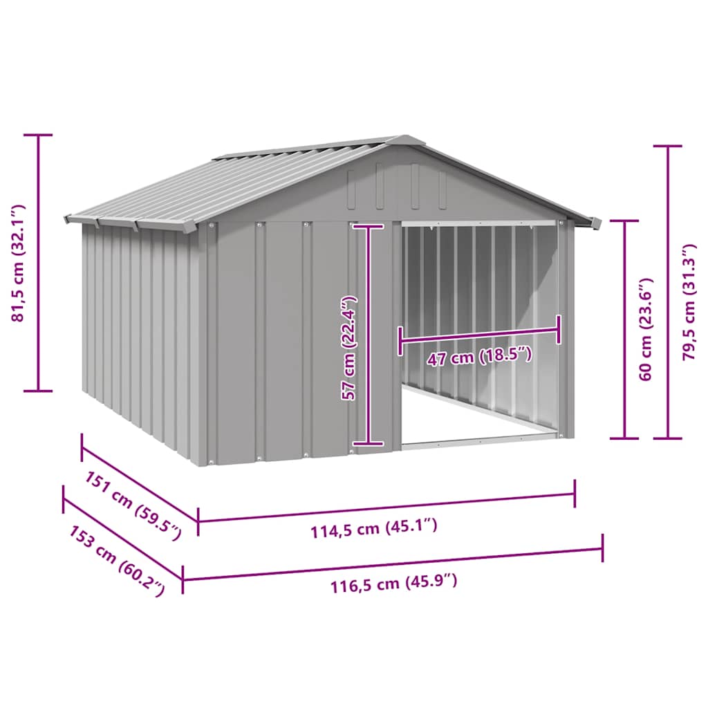 Gray Dog House 116.5x153x81.5 cm Galvanized Steel