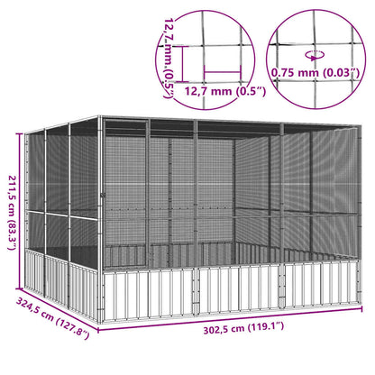 Gabbia Uccelli Antracite 302,5x324,5x211,5 cm Acciaio Zincato | homemem39