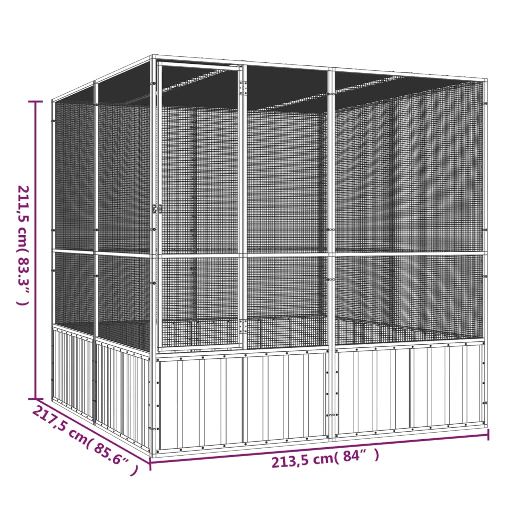 Gabbia per Uccelli Grigia 213,5x217,5x211,5 cm Acciaio Zincato - homemem39