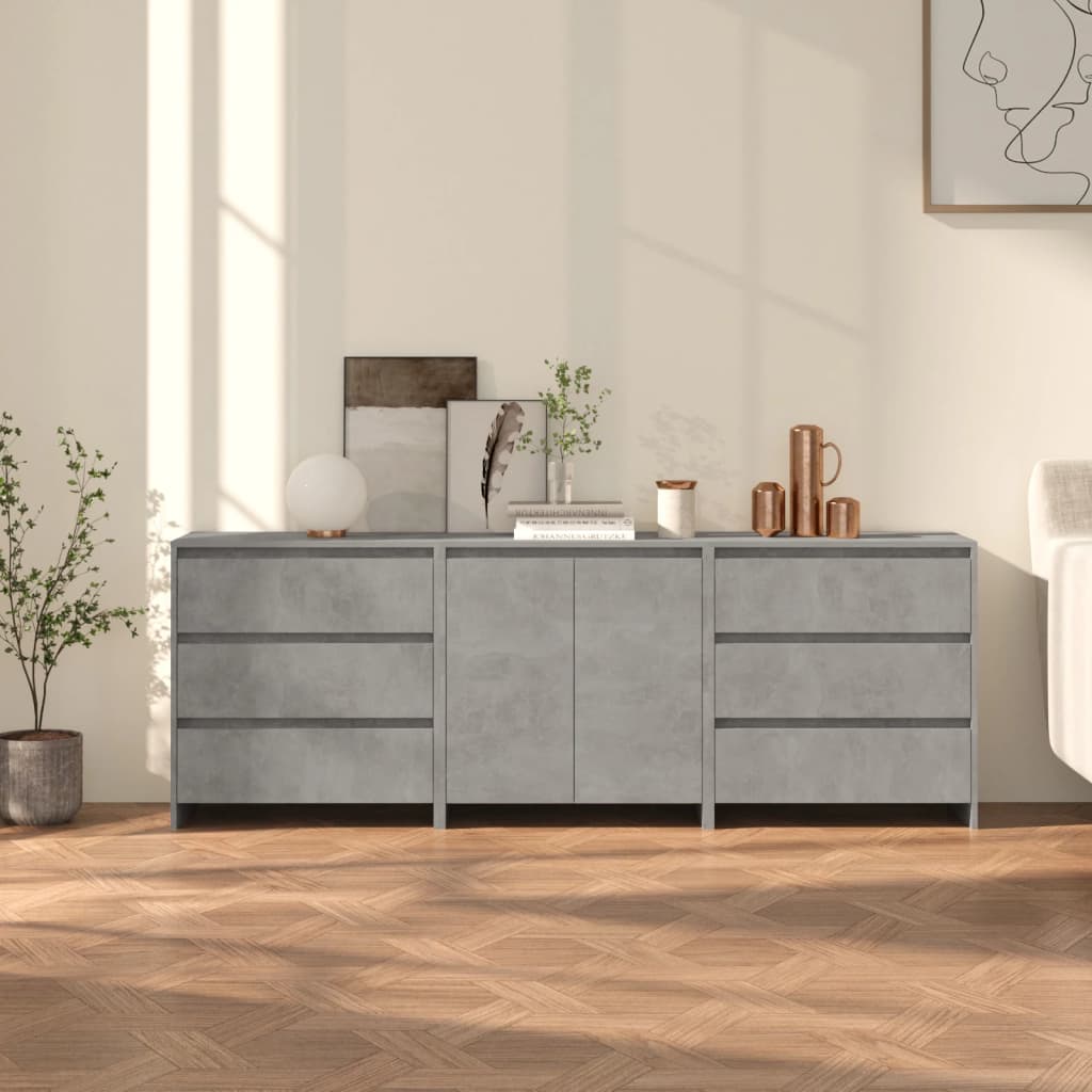 Credenze 3 pz Grigio Cemento in Legno Multistrato - homemem39