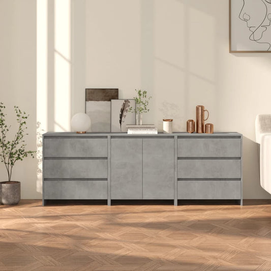 Credenze 3 pz Grigio Cemento in Legno Multistrato - homemem39